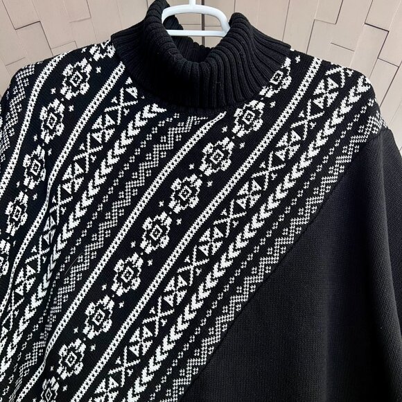 NWT Southwest BOHO Black White Short Sleeve Cowl Turtleneck Cotton Sweater - Picture 4 of 9